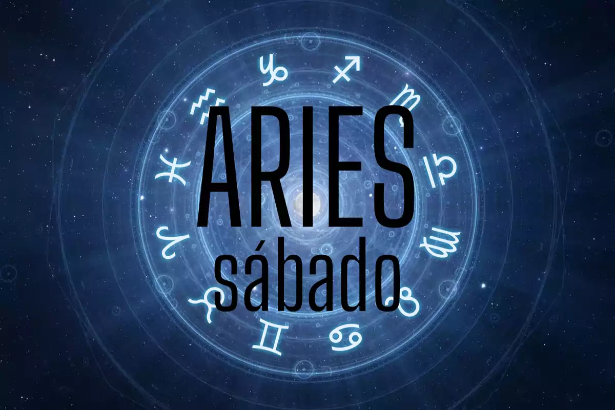 Horóscopo de Aries para el sábado con símbolos zodiacales en el fondo azul