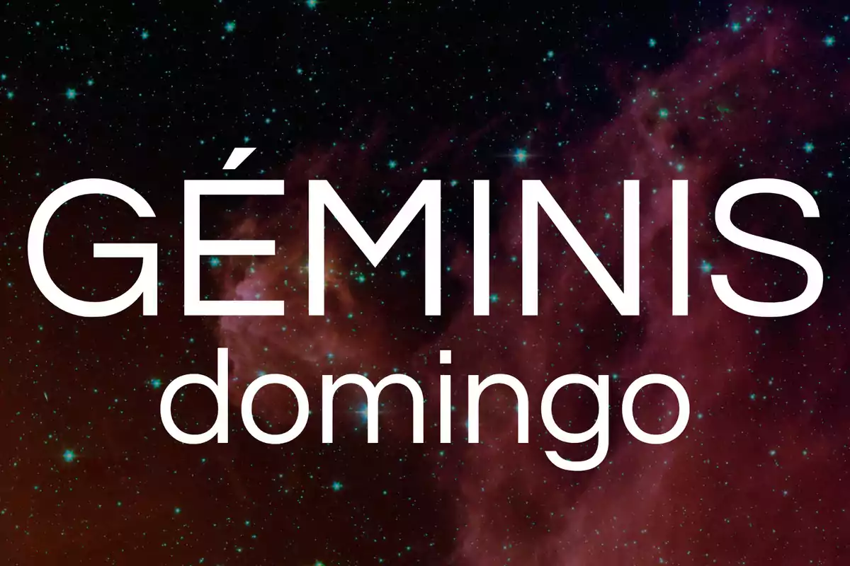 Texto Géminis domingo sobre un fondo de estrellas y nebulosas en el espacio