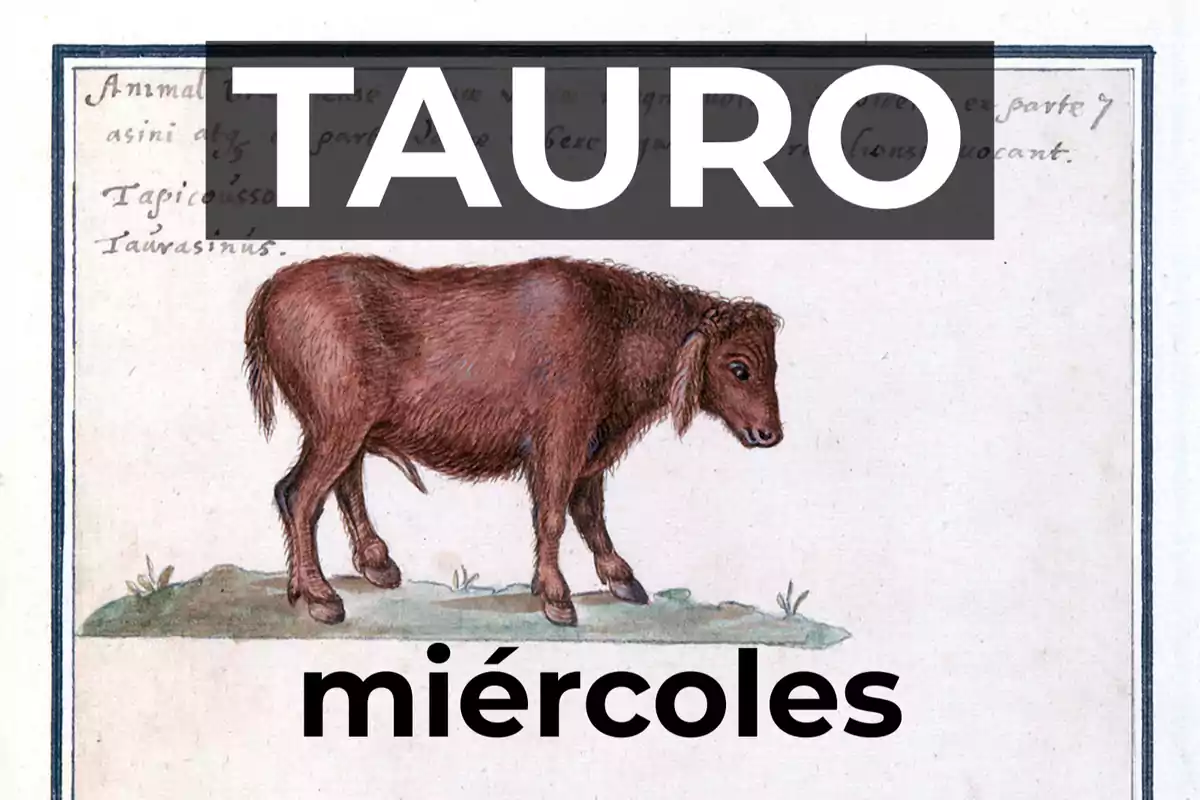 Ilustración de un toro con las palabras Tauro y miércoles en letras grandes.