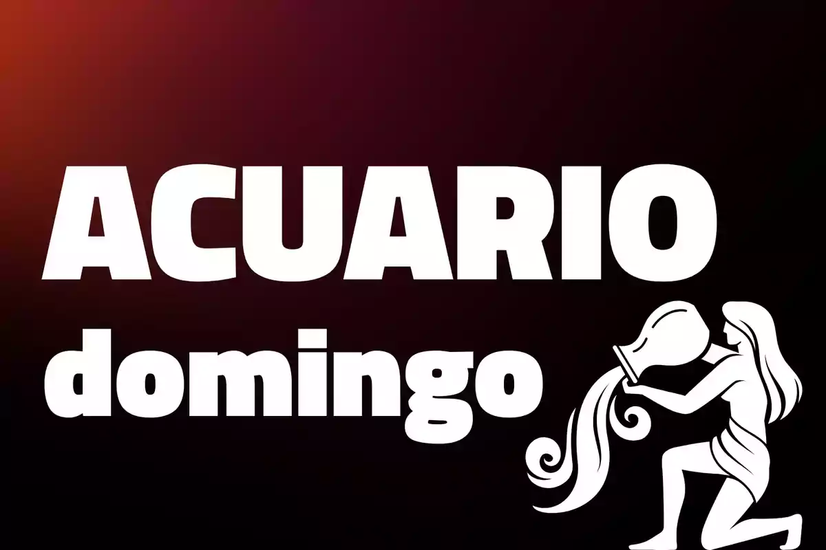 Imagen con fondo degradado oscuro, texto grande que dice ACUARIO domingo y una figura blanca de una persona vertiendo agua de una vasija.