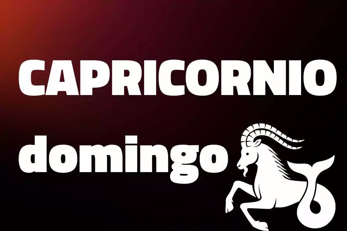 Texto en blanco que dice Capricornio domingo con un fondo oscuro y el símbolo del signo Capricornio