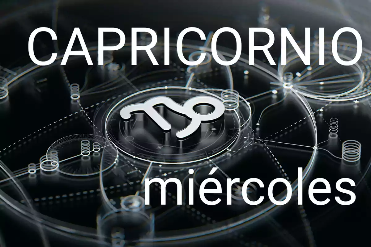 Símbolo de Capricornio en un fondo futurista con las palabras Capricornio y miércoles