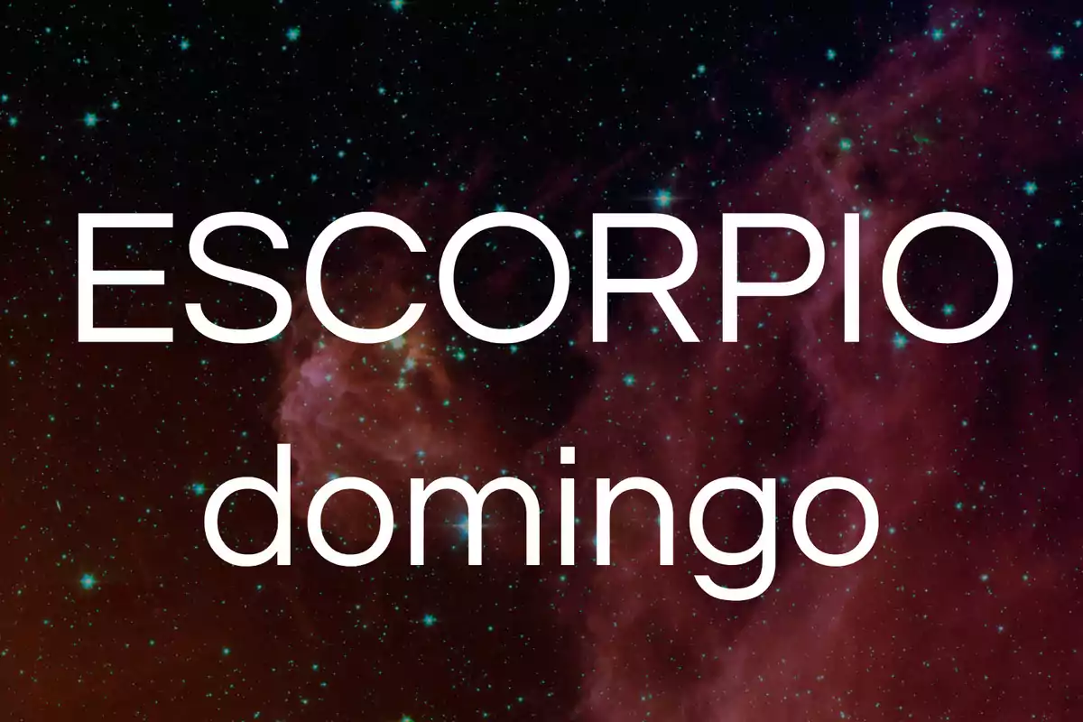 Texto Escorpio domingo sobre un fondo de estrellas y nebulosas en el espacio