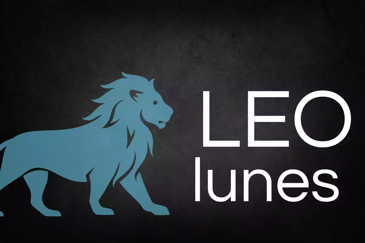 Ilustración de un león azul junto a las palabras LEO y lunes sobre un fondo oscuro