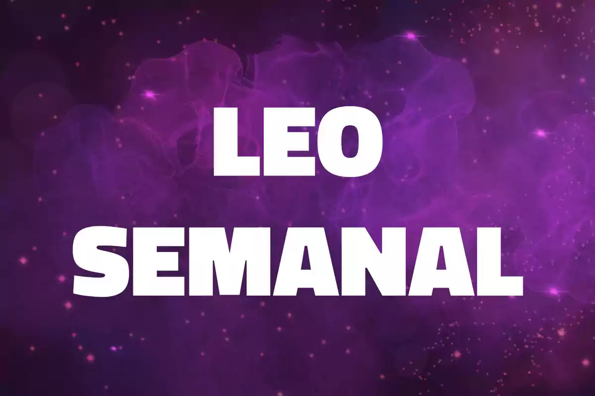 Texto Leo Semanal en letras blancas sobre un fondo morado con destellos y formas abstractas.