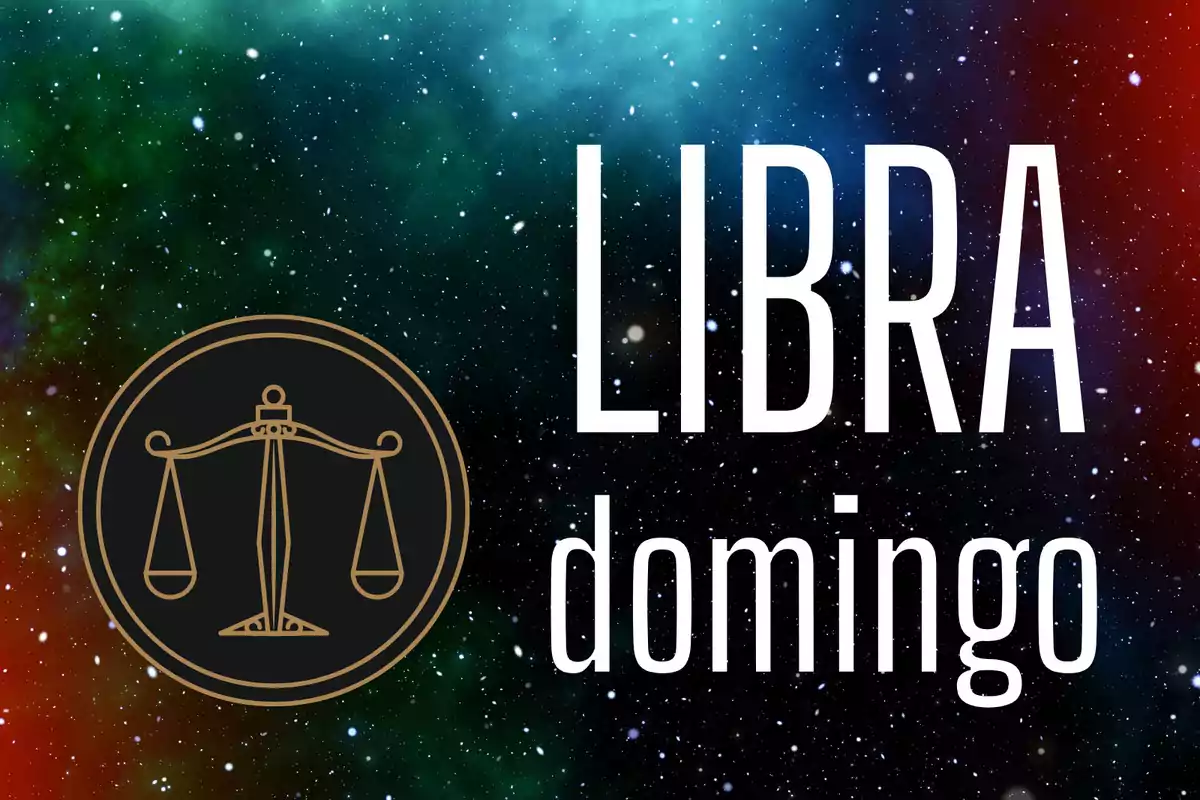 Fondo de galaxia con el símbolo de Libra y las palabras Libra domingo
