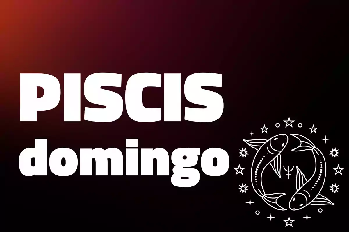 Imagen con fondo degradado oscuro, texto grande que dice Piscis domingo y un dibujo de dos peces rodeados de estrellas.
