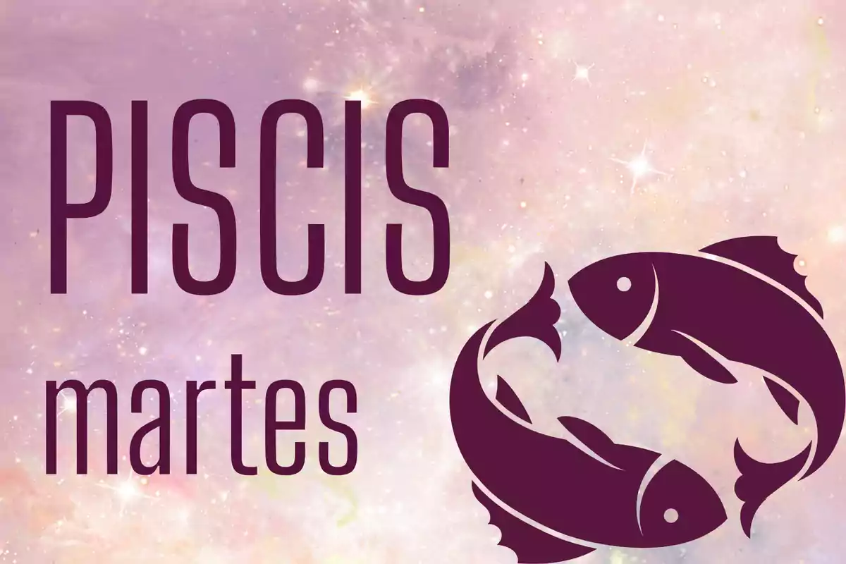 Piscis martes con fondo de estrellas y dos peces en color morado