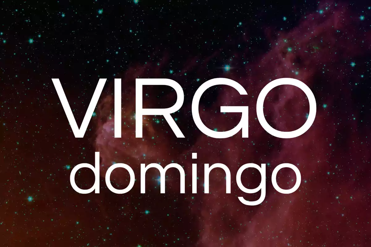 Fondo de estrellas con las palabras Virgo domingo en letras grandes y blancas