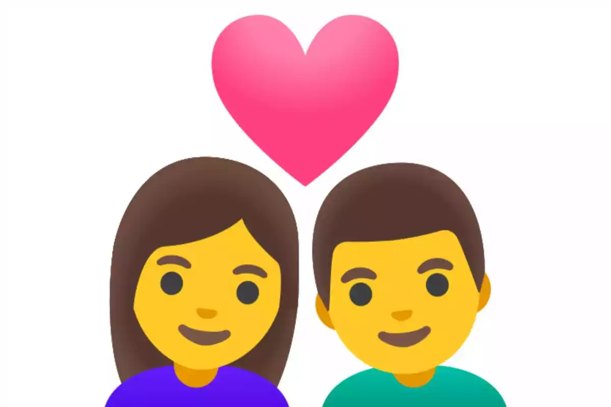 Dos emojis sonrientes de una mujer y un hombre con un corazón rosa sobre sus cabezas